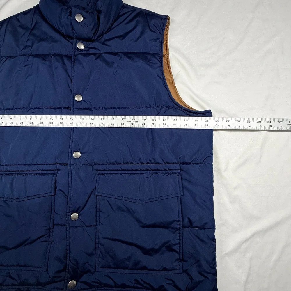 Lands End Mens Puffer Vest XL Navy Snap Closure Snap Pockets Outdoors Hiking